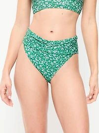 High-Waisted Cinched Bikini Swim Bottoms