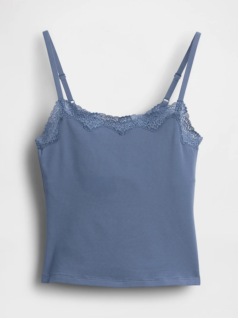 Organic Stretch Cotton Lace-Trim Cami