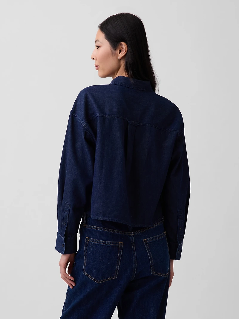 UltraSoft Denim Straight-Hem Crop Shirt