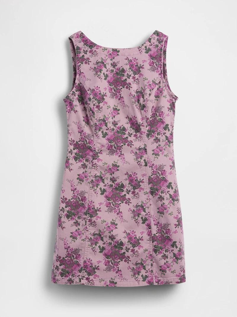 Floral Boatneck Open-Back Mini Dress