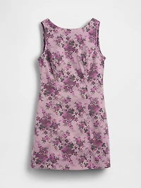 Floral Boatneck Open-Back Mini Dress