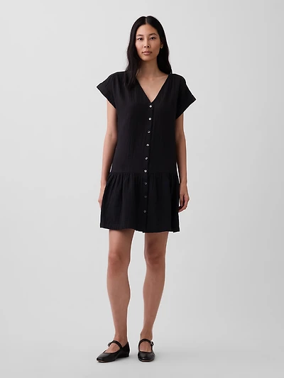 Cotton Gauze V-Neck Tunic Dress