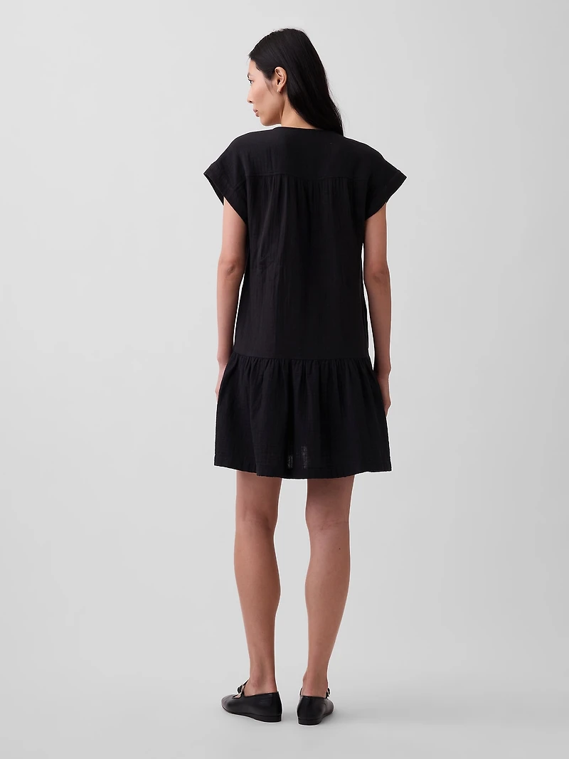 Cotton Gauze V-Neck Tunic Dress