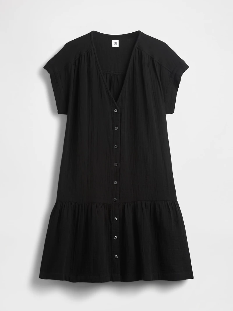 Cotton Gauze V-Neck Tunic Dress