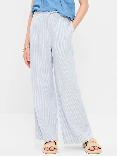 Striped Linen-Blend Wide-Leg Pants for Girls