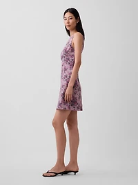 Floral Boatneck Open-Back Mini Dress