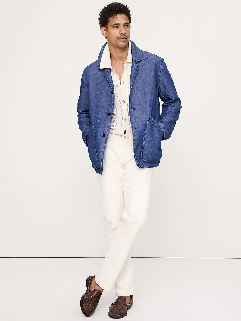 Pointelle Linen-Cotton Polo Cardigan