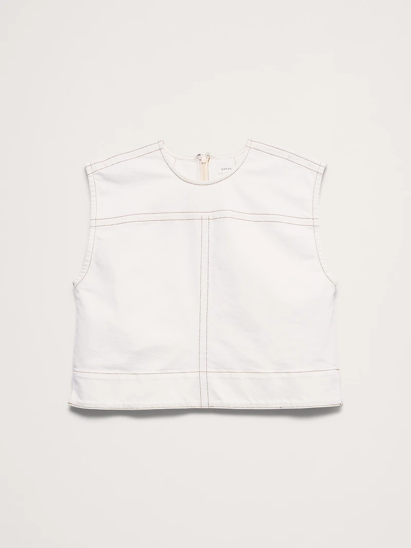 Top-Stitched Denim Top