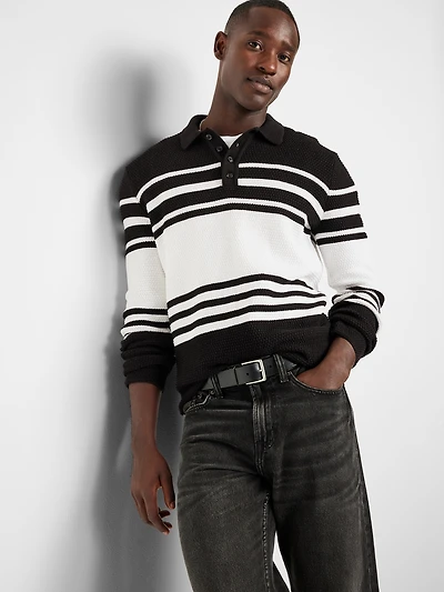 Long-Sleeve Collar Polo Sweater