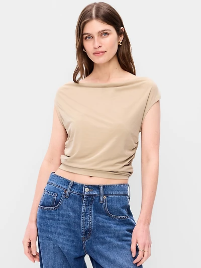 Slit-Neck Ruched Top