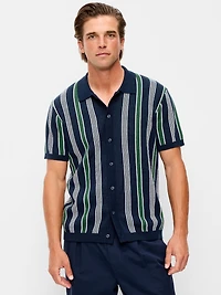 Short-Sleeve Striped Sweater Shirt