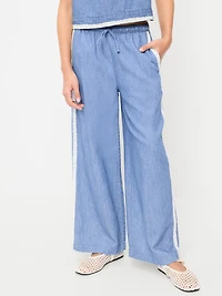Lace-Trim Chambray Pants for Girls