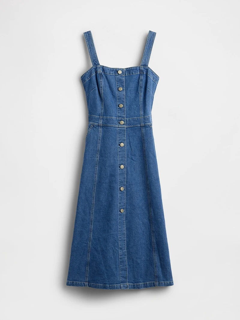 Denim Button-Front Midi Dress