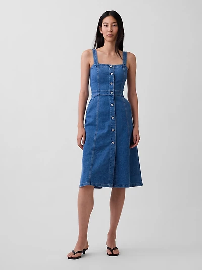Denim Button-Front Midi Dress