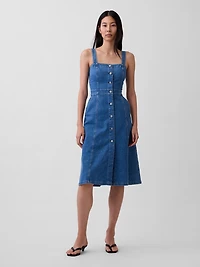 Denim Button-Front Midi Dress