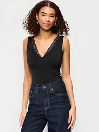 Sleeveless Lace-Trim V-Neck Top