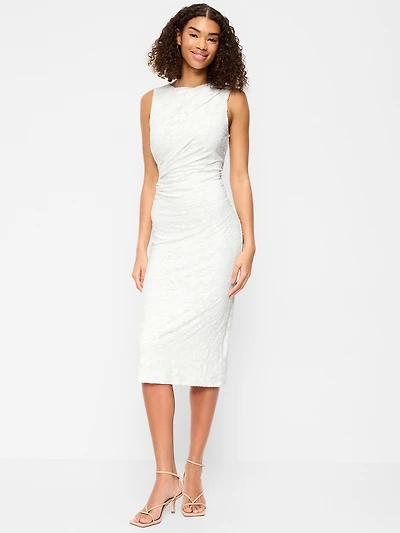 Side-Drape Jersey Jaquard Midi Dress