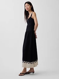 Linen-Blend Drop-Waist Corset Maxi Dress