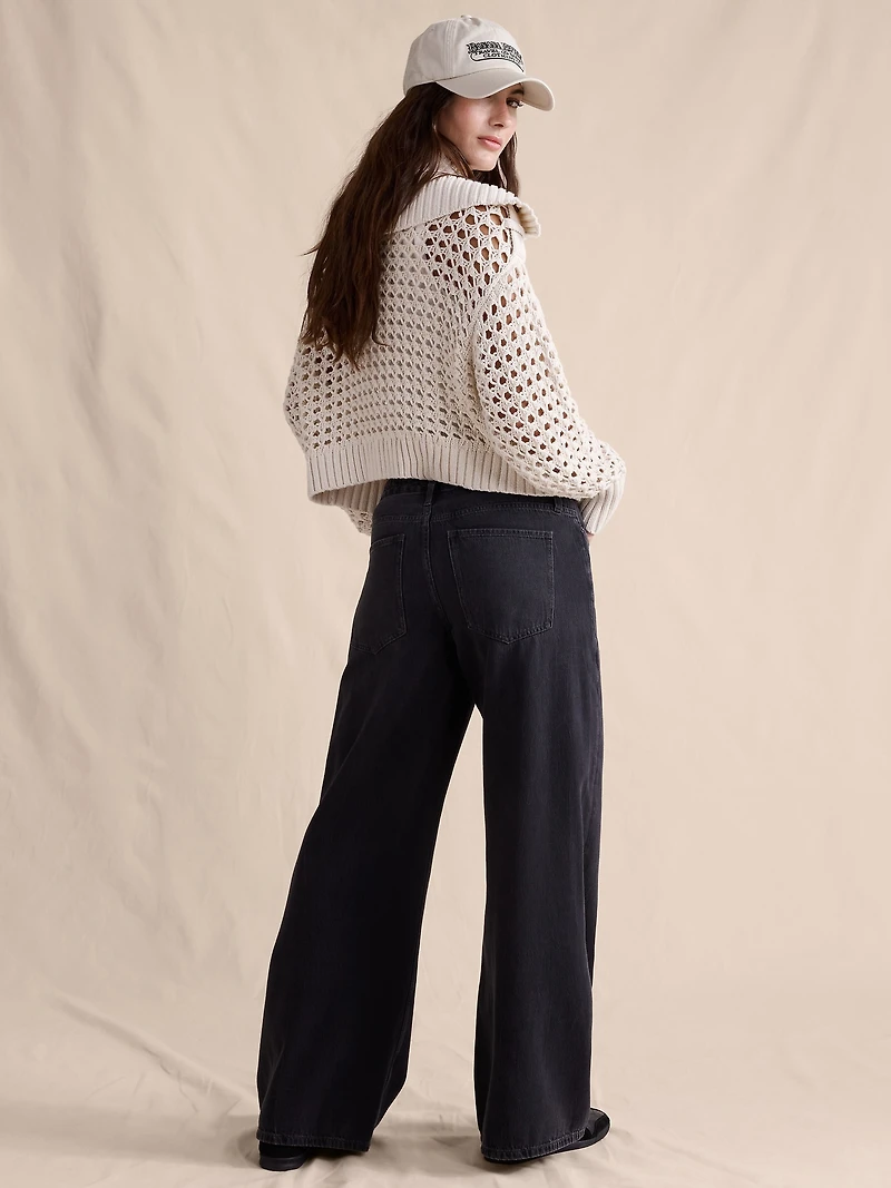 Mid-Rise Wide-Leg Drawstring Jean