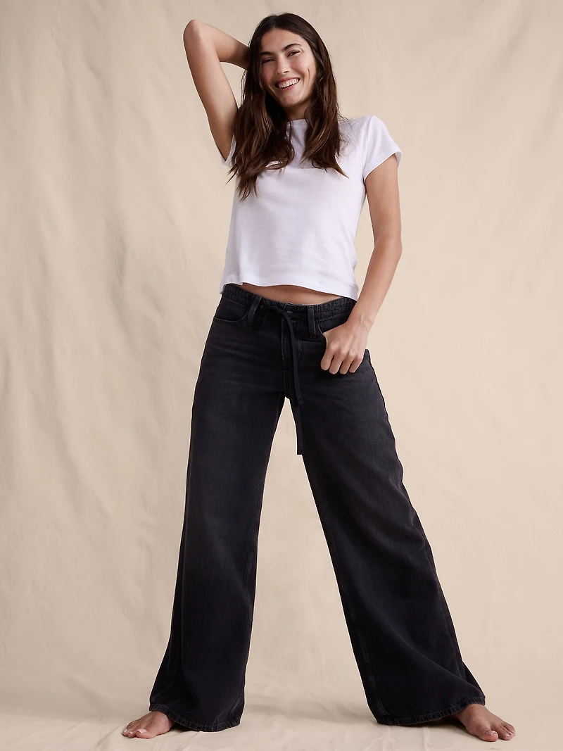 Mid-Rise Wide-Leg Drawstring Jean