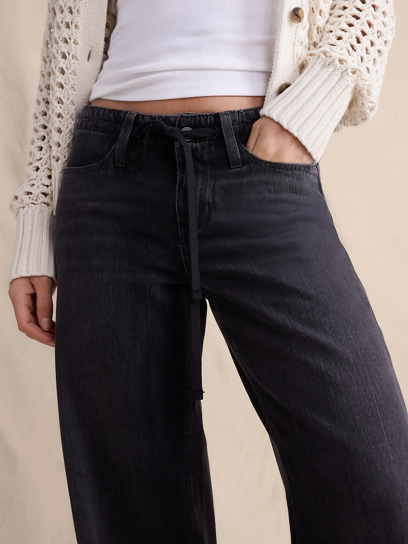 Mid-Rise Wide-Leg Drawstring Jean