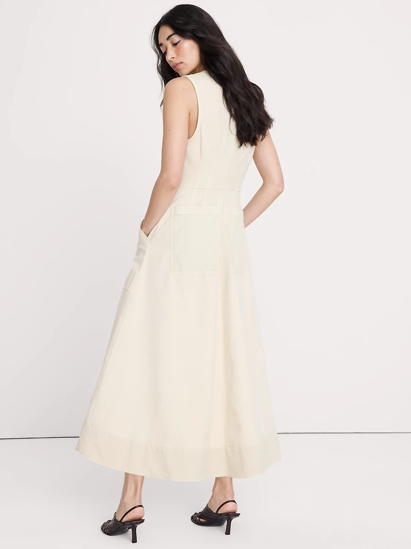 Cotton Canvas Utility Pocket Maxi Dress