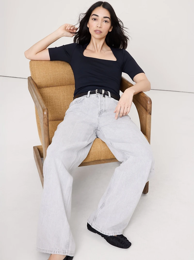 Sculpted-Stretch Square-Neck Top