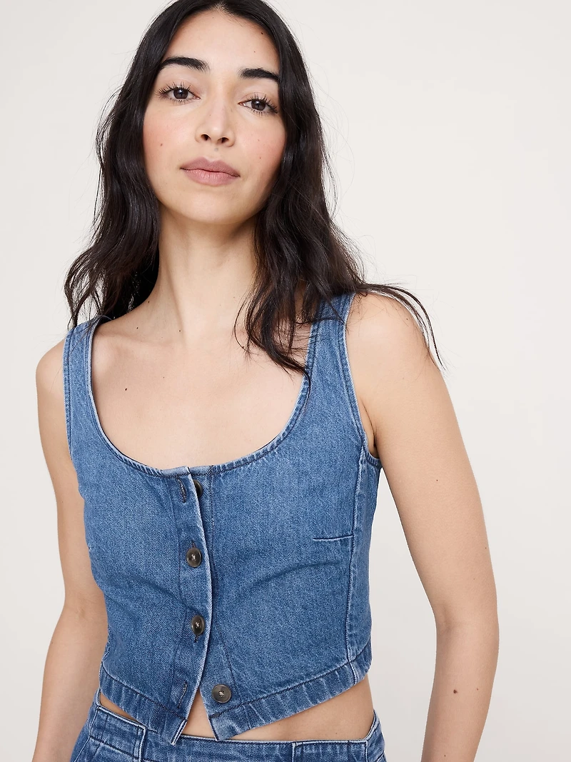 Denim Square-Neck Cropped Tank