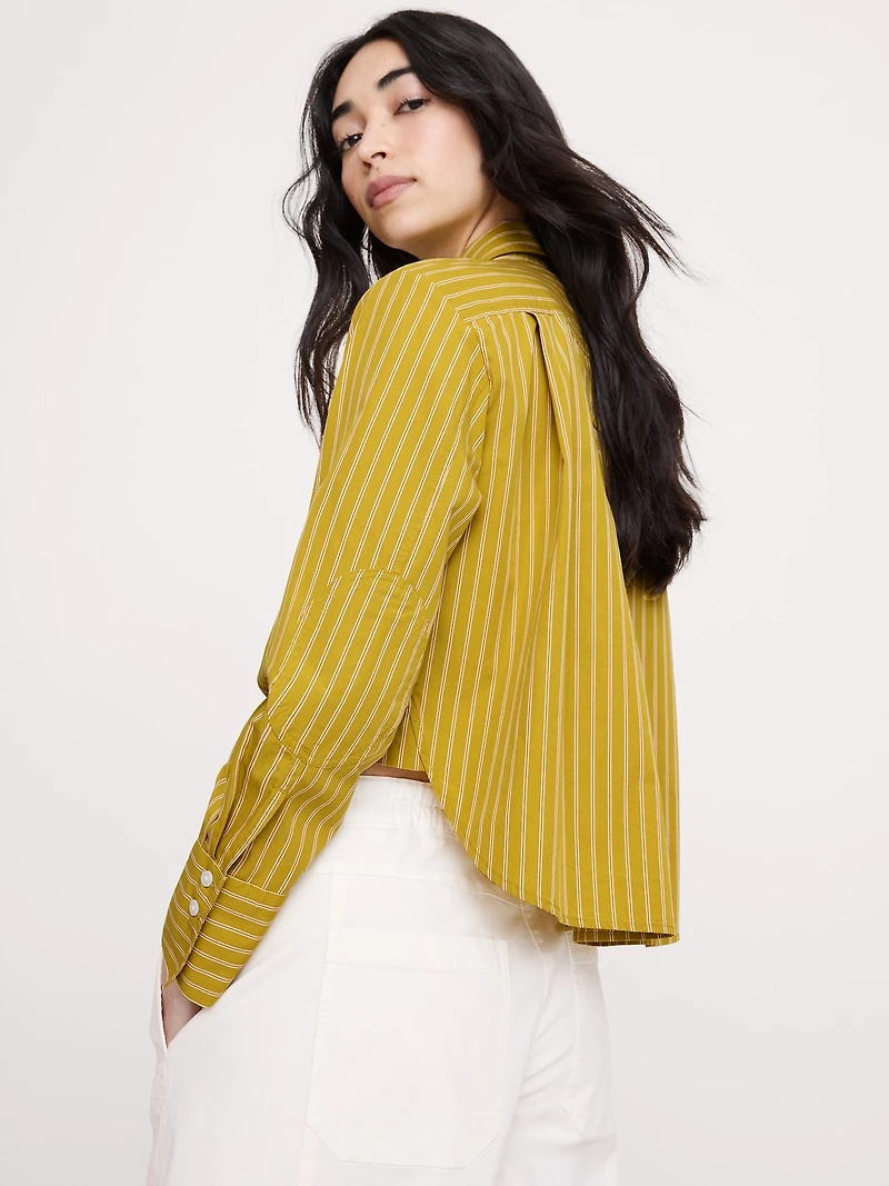 Cropped Cotton Poplin Shirt with Elbow Patches