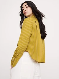 Cropped Cotton Poplin Shirt with Elbow Patches