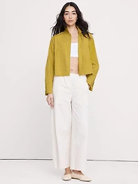 Cropped Cotton Poplin Shirt with Elbow Patches
