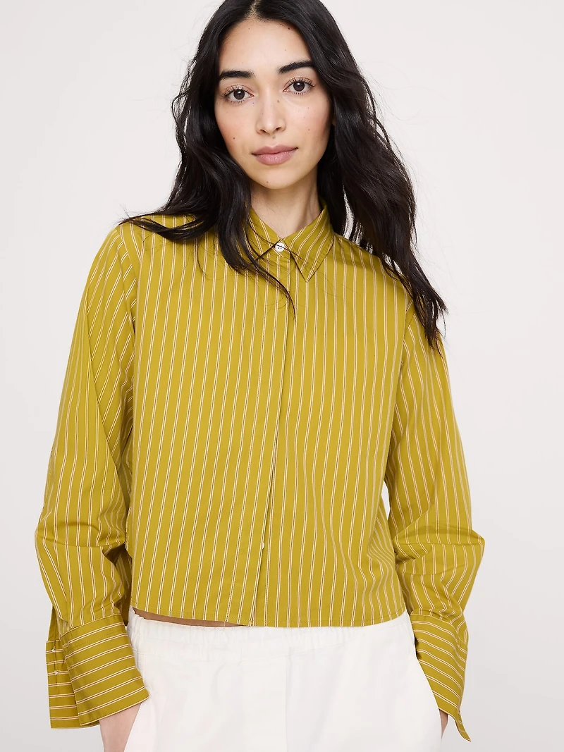 Cropped Cotton Poplin Shirt with Elbow Patches