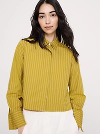 Cropped Cotton Poplin Shirt with Elbow Patches