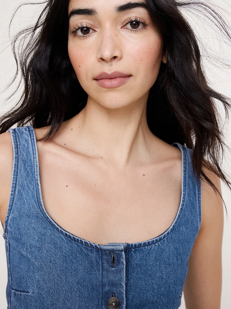Denim Square-Neck Cropped Tank