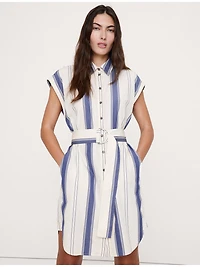 Cotton Poplin Belted Mini Shirt Dress