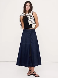 Denim Belted Maxi Skirt