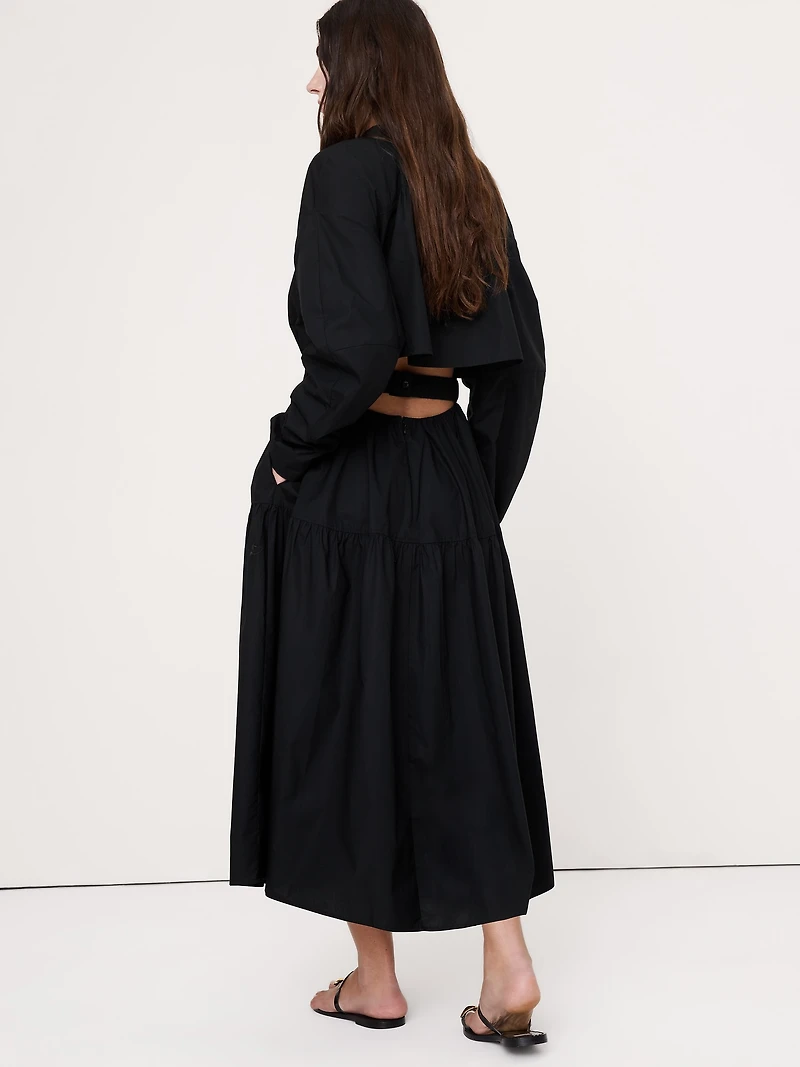 Cotton Poplin Midi Shirt Dress with Open Back