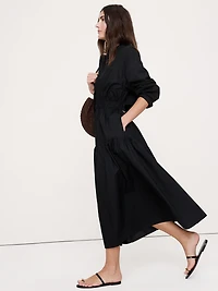 Cotton Poplin Midi Shirt Dress with Open Back