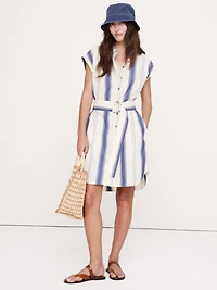 Cotton Poplin Belted Mini Shirt Dress