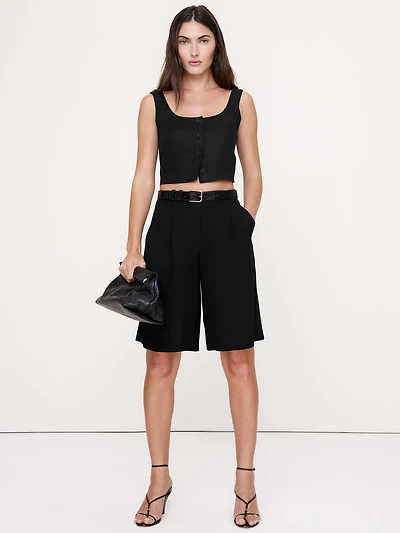 Linen Square-Neck Cropped Tank