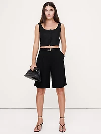 Linen Square-Neck Cropped Tank