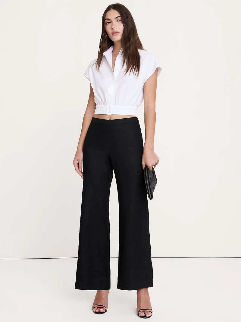 Mid-Rise Kick-Flare Linen Ankle Pant