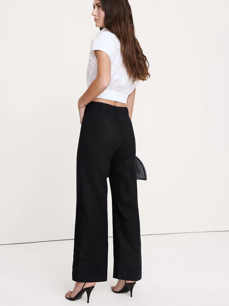 Mid-Rise Kick-Flare Linen Ankle Pant