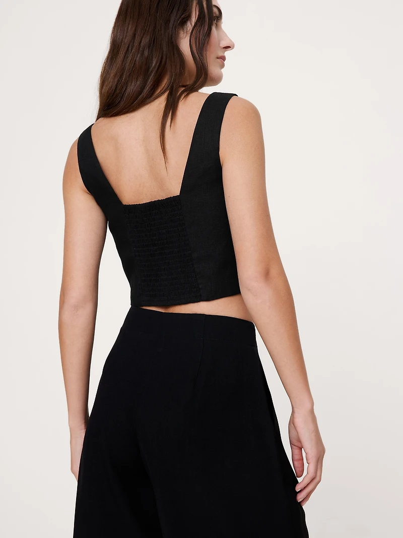 Linen Square-Neck Cropped Tank