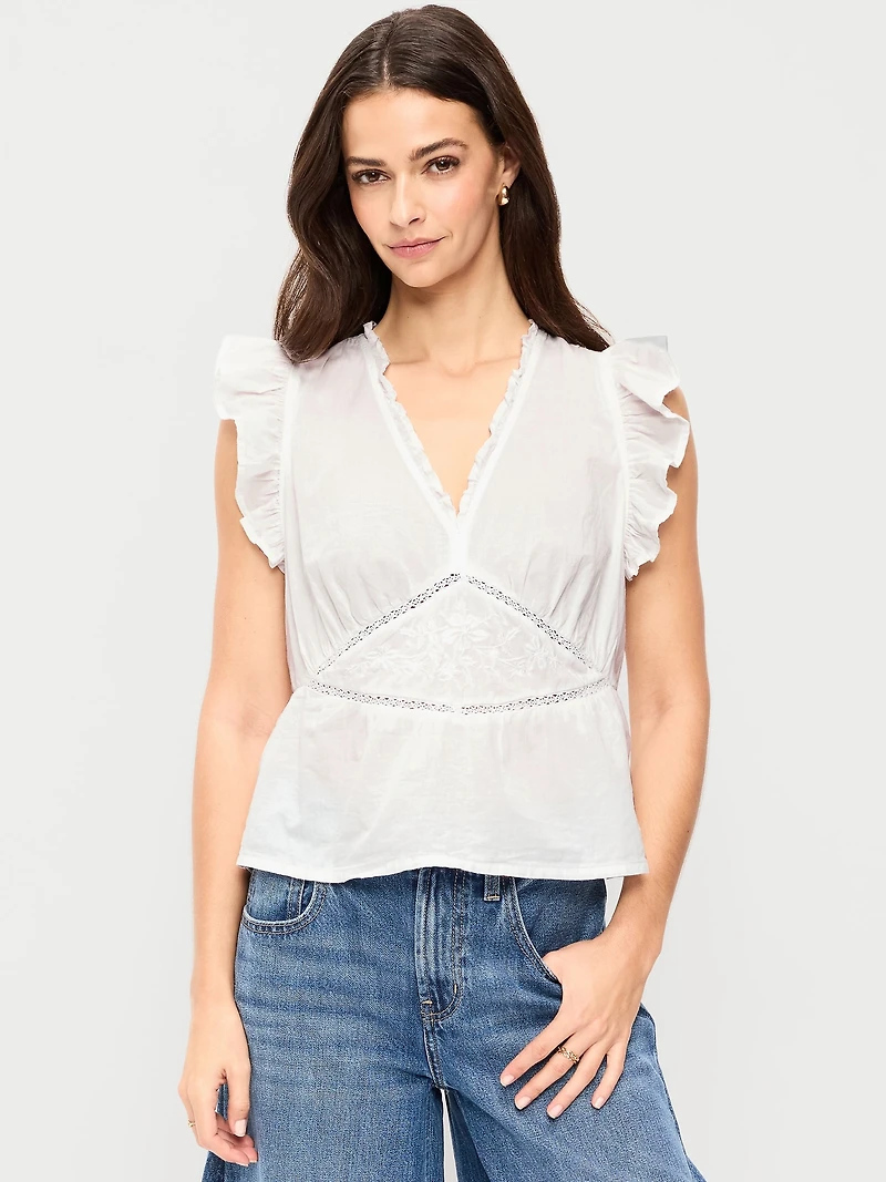 Flutter-Sleeve Embroidered Top