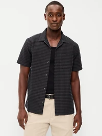 Short-Sleeve Textured Jacquard Camp Shirt