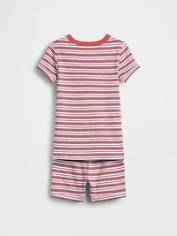 Pyjama court en coton biologique brossé à rayures pour Bébé et Tout-petit