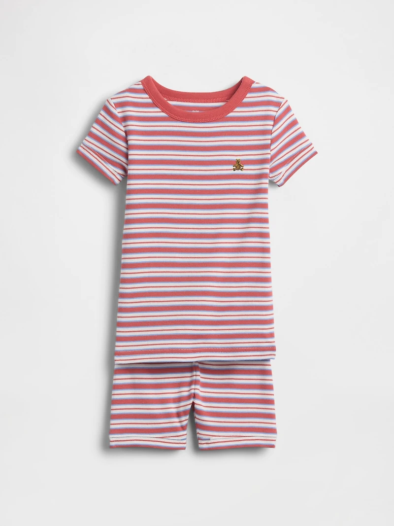 Pyjama court en coton biologique brossé à rayures pour Bébé et Tout-petit