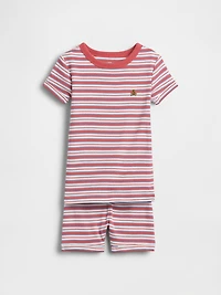Pyjama court en coton biologique brossé à rayures pour Bébé et Tout-petit