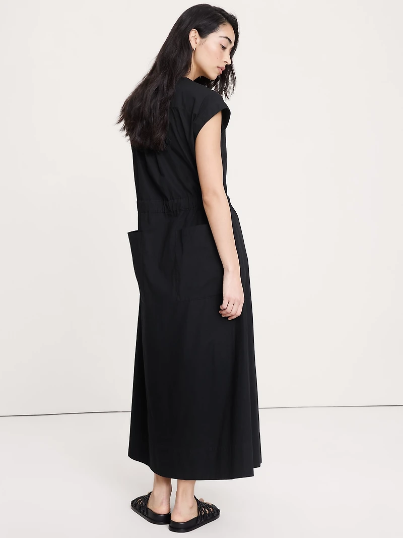 Stretch-Cotton Tie-Waist Maxi Dress